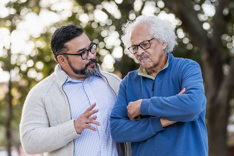 A man tries to reason with his older father as he struggles to know how to support aging parents who need help but refuse to accept it.