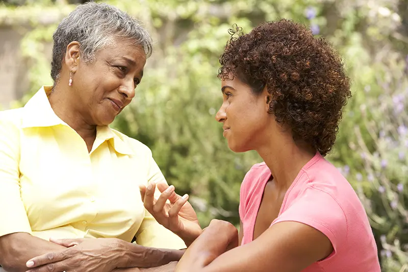 A woman discusses senior anxiety symptoms that she thinks her aging mother might be struggling with.
