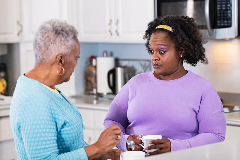 A woman discusses dementia denial in seniors with her elderly mother.